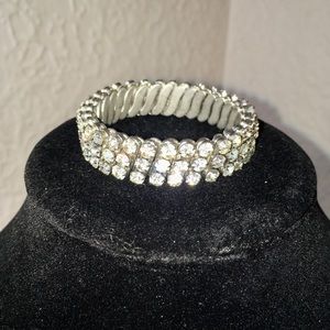 Vintage Silver Tone Expandable Crystal Rhinestone Bracelet